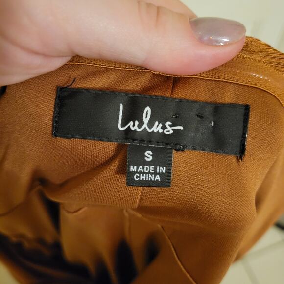 Ruched Strapless Satin Midi Dress Brown Lulu's Small Evening Cocktail - Picture 9 of 9